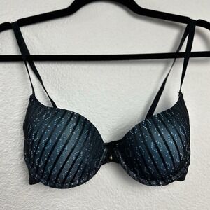 Hers by Herman Womens Black Turquoise Lace Push Up Bra 34B B2103BLU NWT